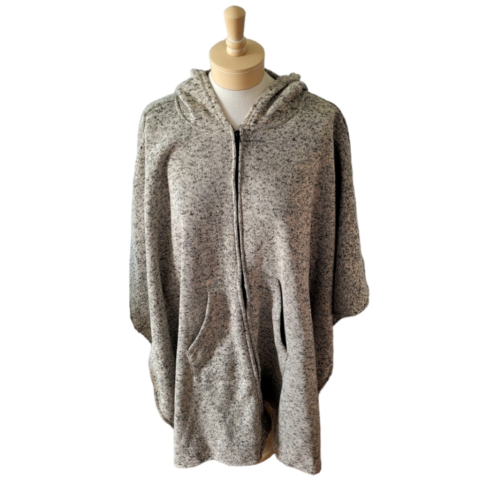 La Moda Zip Front Sweater Poncho Speckled Gray Hoodie New with Tags One Size